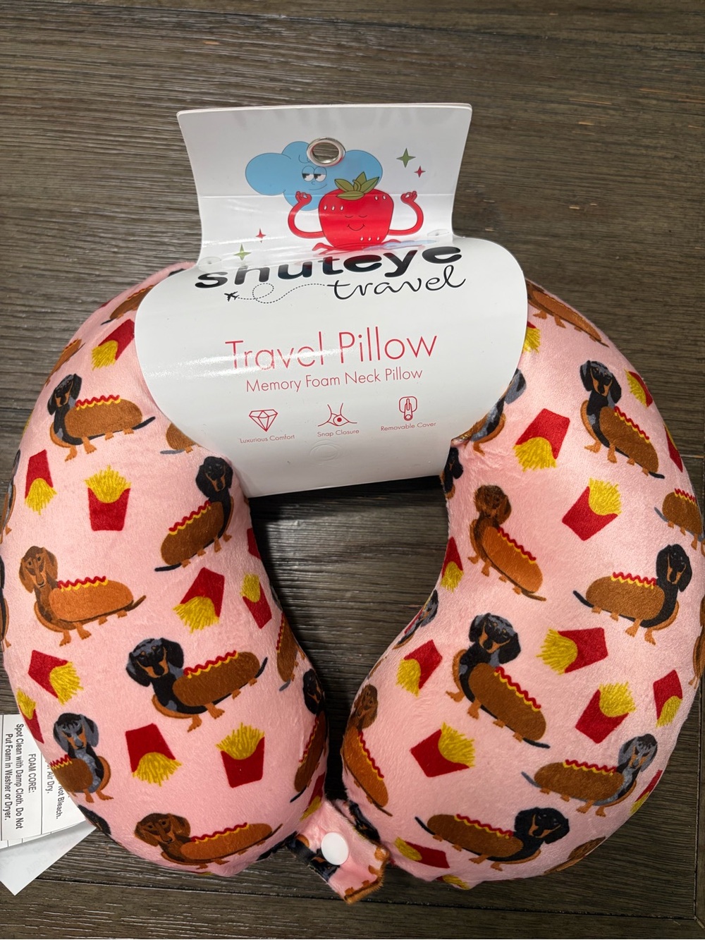 Pink Dachshund & Fries Memory Foam Travel Pillow